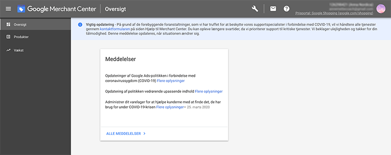 google merchant center oversigt